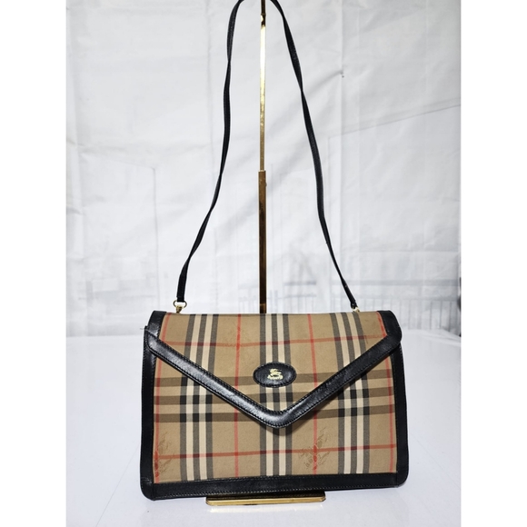Burberry Vintage Haymarket Check Canvas Envelope Clutch Bag Black/Beige - Picture 1 of 13